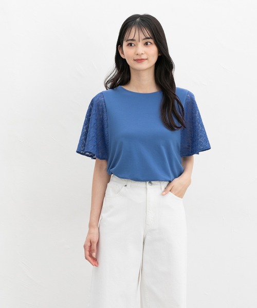 Honeys tシャツ 「ハニさら・接触冷感・UVカット」袖レース