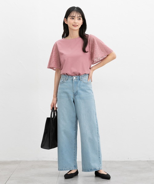 Honeys tシャツ 「ハニさら・接触冷感・UVカット」袖レース