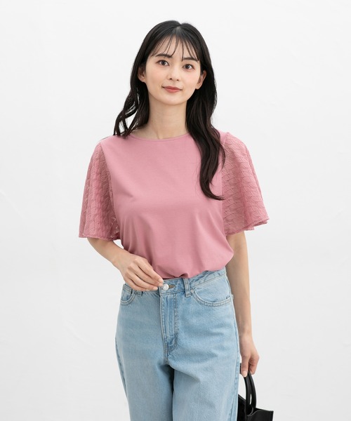 HANITA 売れ筋商品|||ハニタ Tシャツ トップス レディース Tops Pink Honeys tシャツ 「ハニさら・接触冷感・UVカット」袖レース