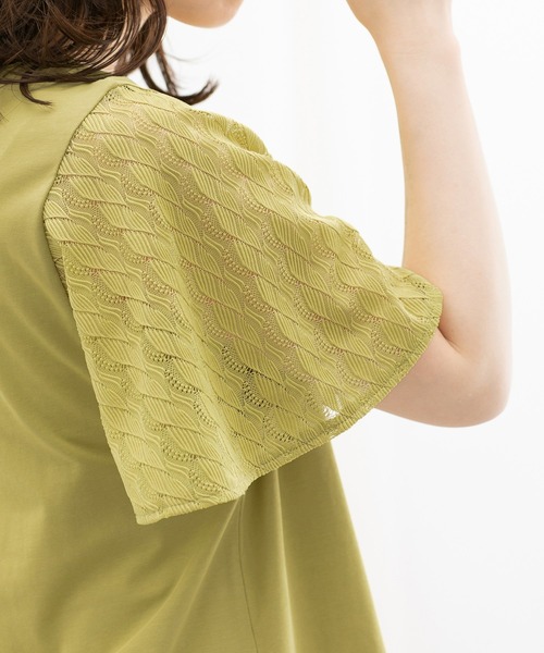 LANEUS 売れ筋商品|||ラネウス Tシャツ トップス レディース Tops Yellow Honeys tシャツ 「ハニさら・接触冷感・UVカット」袖レース
