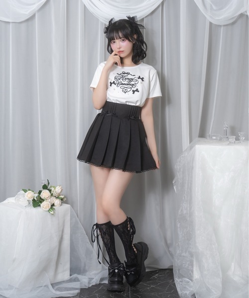 プリティ　リボンパールカットソー パールリボンモチーフTシャツ[dh1301] | レディースファッション通販の