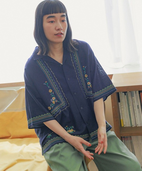 ブラウス シャツ エンブロイダリーブザムシャツ/夏服 レディース niko and… ブラウス シャツ フラワーエンブロイダリーシャツ