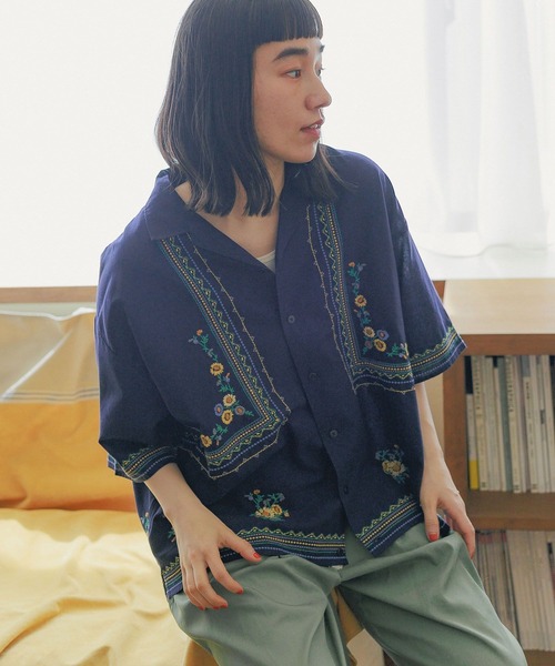 ブラウス シャツ サークルエンブロイダリー2wayノーカラートップス レディース niko and… ブラウス シャツ フラワーエンブロイダリーシャツ