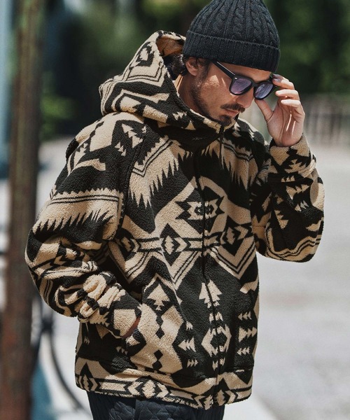 felkodパーカー felkod パーカー mpa3829- Ortega Pattern Fleece Parka