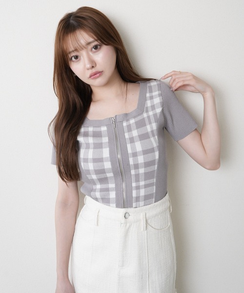 LIP SERVICE(リップサービス) ニット セーター フロントZIPチェック LIP SERVICE(リップサービス) ニット セーター フロントZIPチェック