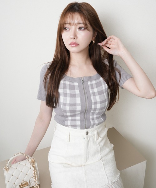 LIP SERVICE(リップサービス) ニット セーター フロントZIPチェック LIP SERVICE(リップサービス) ニット セーター フロントZIPチェック