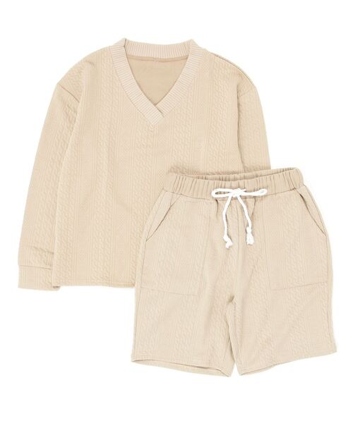 ホリデー ベアハート ジャガード 上下セット fupel（フぺル）の「【SET】jacquard fringe knit setup