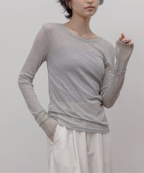 tシャツ テンセルウール　シアーリブトップス レディース