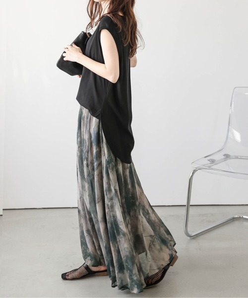 La-gemme スカート ニュアンスプリント シフォン フレアスカート