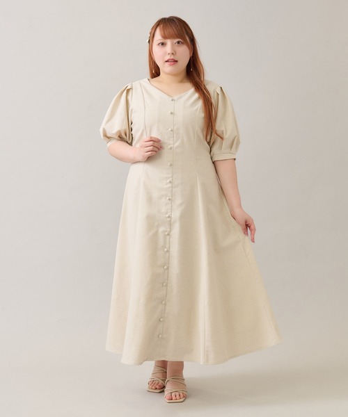 【新品未使用】louiosy リネンライクワンピース 黒　3L 完売品 大きいサイズ】リネンライクワンピース（ワンピース）｜Louiosy