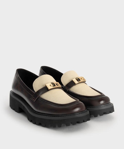 【美品】チャールズ＆キース ランド メタリックアクセントプラットフォームローファ CHARLES ＆ KEITH（チャールズ&キース） ローファー Lando ランド