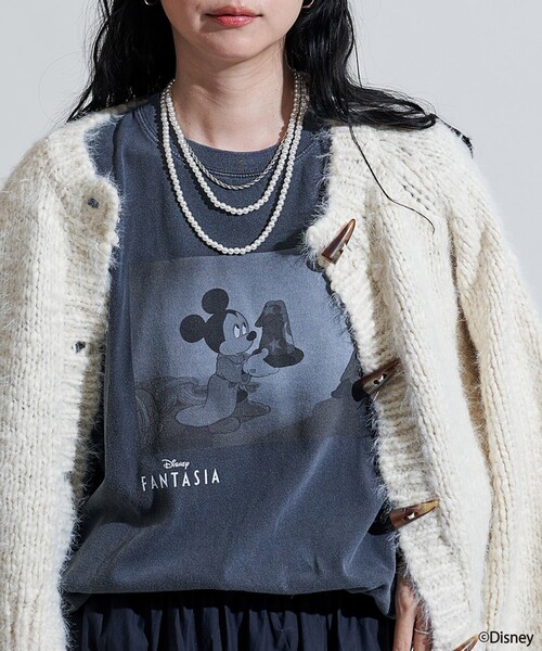 tシャツ 「DISNEY FANTASIA」 ボックスモノクロフロントプリント Tシャツ/ディズニー/ファンタジア/ミッキーマウス レディース セール】【DISNEY FANTASIA】 ボックスモノクロフロントプリント