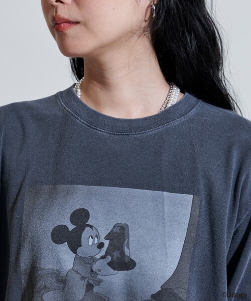 tシャツ 「DISNEY FANTASIA」 ボックスモノクロフロントプリント Tシャツ/ディズニー/ファンタジア/ミッキーマウス レディース セール】【DISNEY FANTASIA】 ボックスモノクロフロントプリント