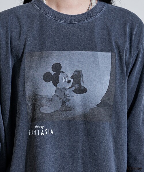 tシャツ 「DISNEY FANTASIA」 ボックスモノクロフロントプリント Tシャツ/ディズニー/ファンタジア/ミッキーマウス レディース FREAK'S STORE tシャツ 「DISNEY FANTASIA」 ボックス モノクロ