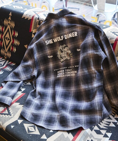 ワークエプロン （UTO） SHE WOLF DINERバッジ付 FREAK'S STORE（フリークスストア） シャツ 限定展開 SHE WOLF DINER
