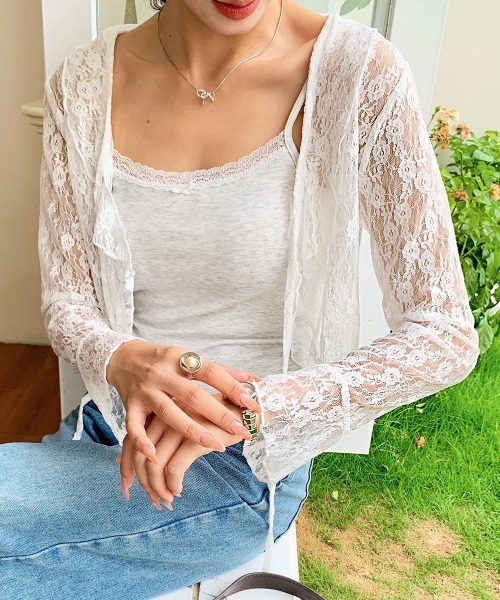 美品！アメリ　花柄シアーカーディガン カーディガン 花柄モチーフシアーカーディガン レディース : ZOZOTOWN