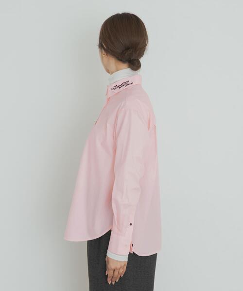 45r レース付きピンク長袖シャツ セール】ドットメッシュダブルポケットロングスリーブシャツ（シャツ