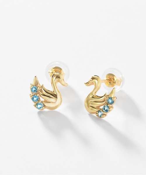 ピアス K10 スワン/白鳥 カラーストーン ピアス レディース メンズの画像