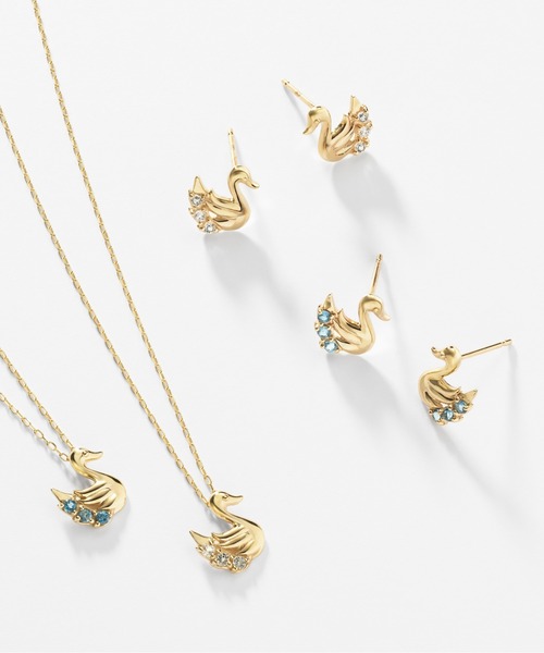 Jewel closet by L&Co. ピアス K10 スワン/白鳥 カラーストーン ピアス