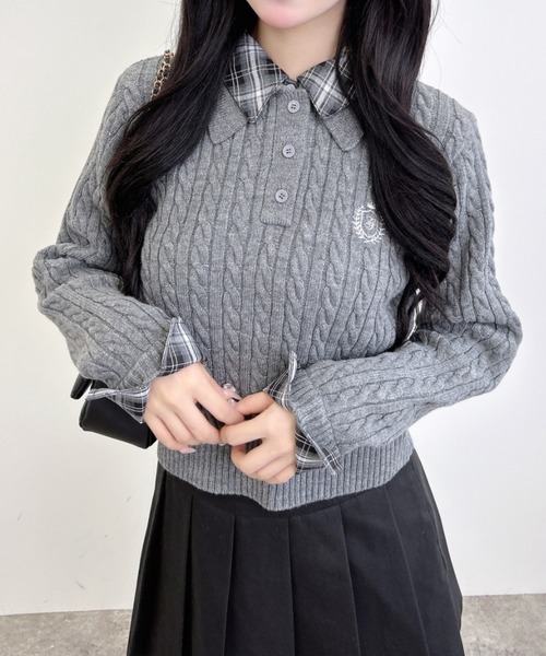 INGNI（イング） ニット セーター ダブルカラーチェック柄シャツ