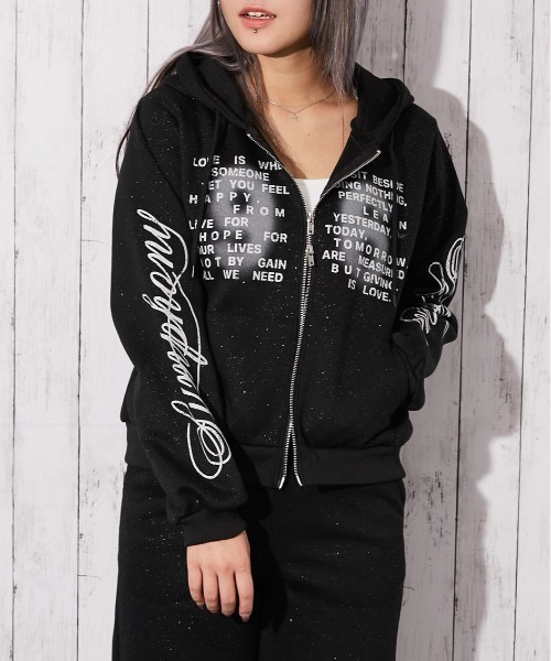 パーカー 「英字ロゴ×裏起毛」セットアップ対応ジップパーカー