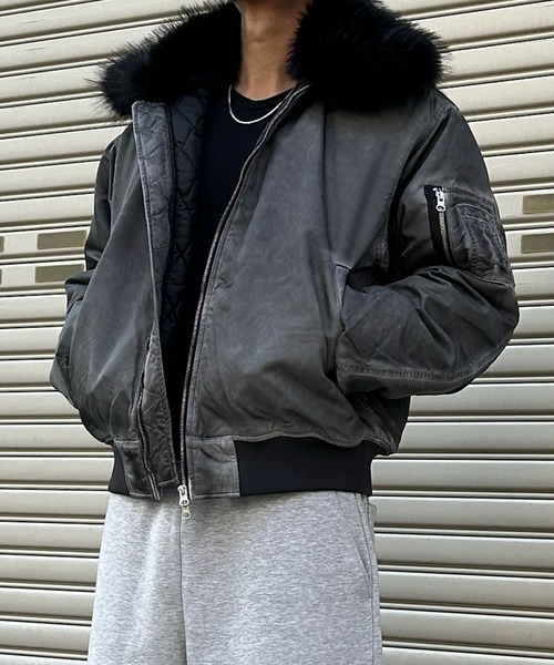 NYLAUS（ナイラス） ma1 ma-1 「NYS」ヴィンテージ加工 脱着ファー