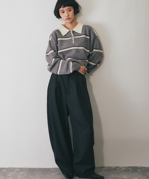 ニット セーター 配色ストライプポロニット レディース : ZOZOTOWN