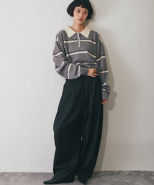 ニット セーター 配色ストライプポロニット レディース : ZOZOTOWN