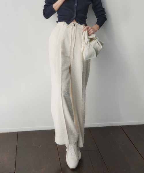 anuans（アニュアンス） パンツ ツイードリボンベルトパンツ