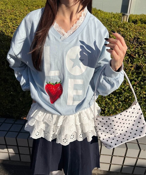 WC tシャツ イチゴレースヘムビッグロンT レディース : ZOZOTOWN Yahoo