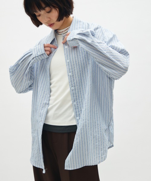シャツ+ブラウス(半袖+袖なし) she_tokyo  Sheer Stripe WOMENS/トップス/シャツ/ブラウス(半袖)｜THE TOKYO ONLINE STORE