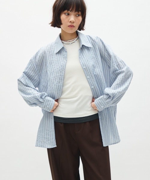 シャツ/ブラウス(長袖/七分) Sheer Stripe Gown  12010404 full/fill. ブラウス シャツ sheer stripe over shirt / シアー