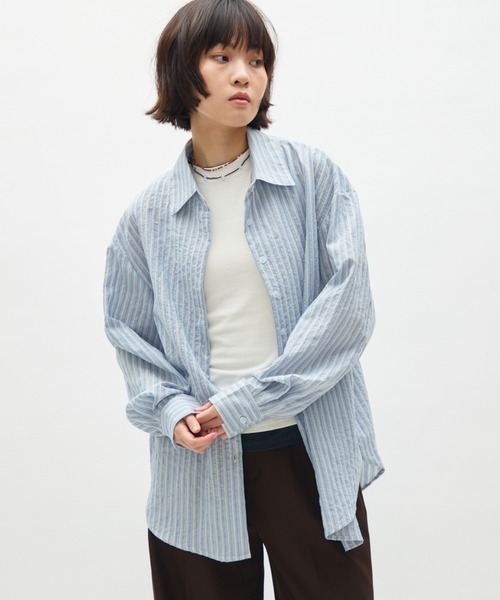full/fill. ブラウス シャツ sheer stripe over shirt / シアー