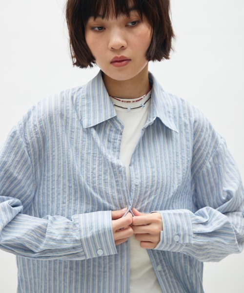 full/fill. ブラウス シャツ sheer stripe over shirt / シアー
