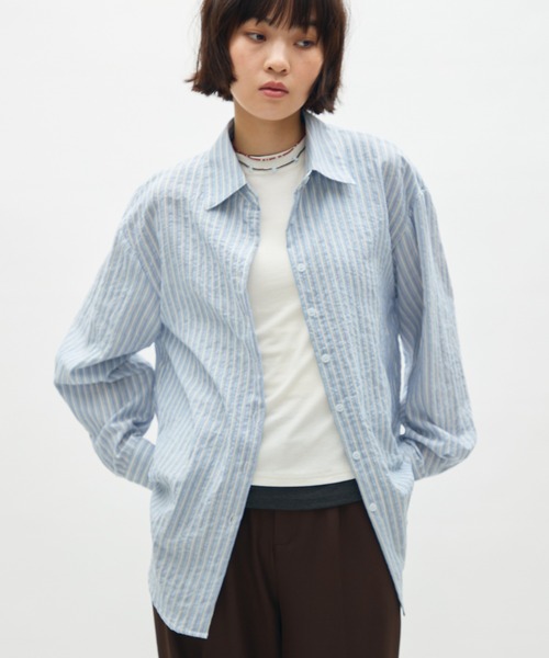 full/fill. ブラウス シャツ sheer stripe over shirt / シアー 