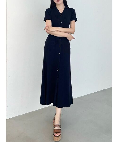 ワンピース ワイドリブスキッパーニットワンピースの画像