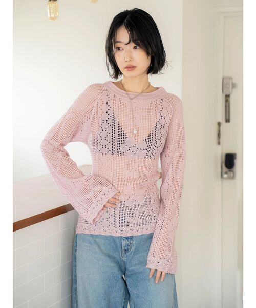 専用✳︎バックレースアップ透かし編みニットトップス Ungrid（アングリッド） ニット セーター バックレースアップ透かし