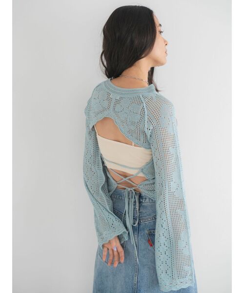 専用✳︎バックレースアップ透かし編みニットトップス Ungrid（アングリッド） ニット セーター バックレースアップ透かし