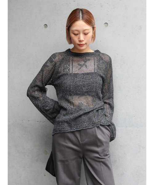 専用✳︎バックレースアップ透かし編みニットトップス Ungrid（アングリッド） ニット セーター バックレースアップ透かし
