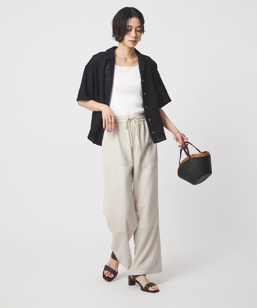 ワイドパンツ パンツ 「size SHORT/TALLあり」ドライクロスパンツ オフホワイト レディースの画像