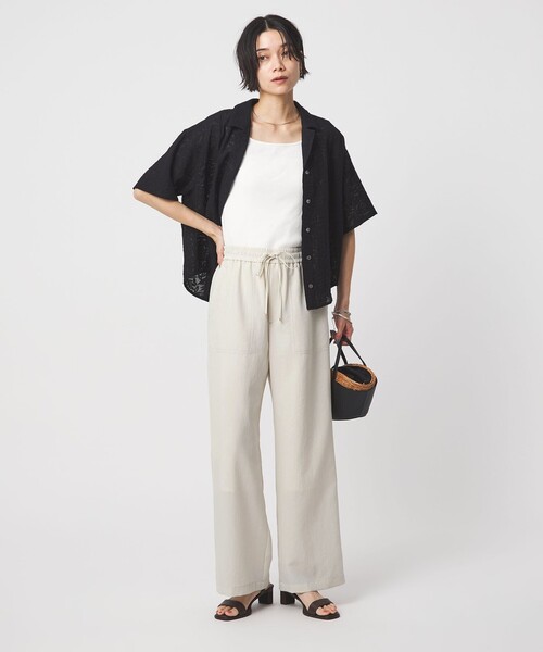 ワイドパンツ パンツ 「size SHORT/TALLあり」ドライクロスパンツ オフホワイト レディースの画像