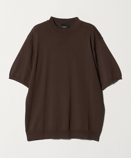 ダークブラウンストライプ　モックネックニット 半袖 green label relaxing（グリーンレーベルリラクシング
