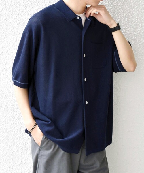 TFW49 半袖シャツ XL ネイビー/ブルー SHIPS any シャツ 半袖 any:「手洗い可能」TEXBRID(R) ドライタッチ