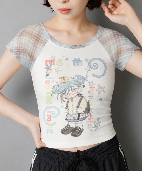 SPINNS（スピンズ） tシャツ 半袖 ラグラン半袖Tシャツ/ガールイラスト