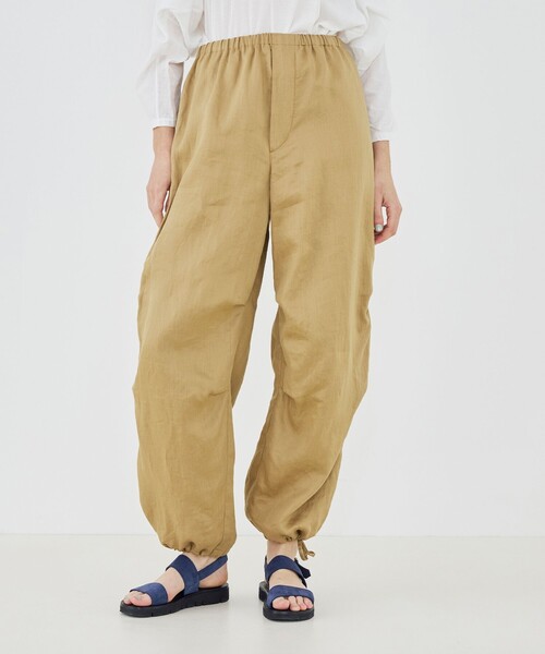 ワイドパンツ パンツ ラミーサテン ニータックパンツ レディースの画像