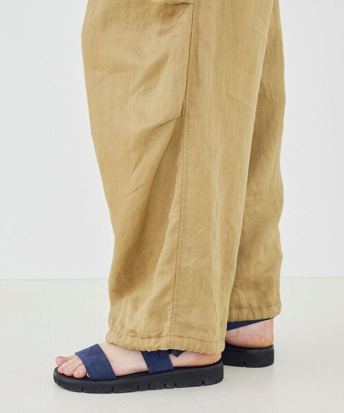 ワイドパンツ パンツ ラミーサテン ニータックパンツ レディースの画像