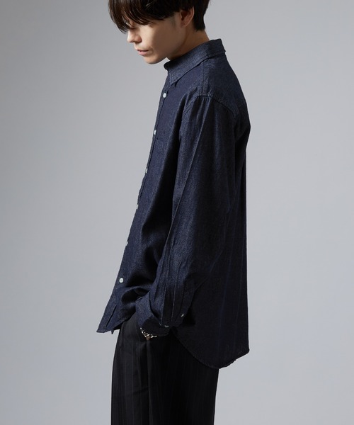 「NULL」 長袖シャツ LARGE ネイビー メンズ_画像4