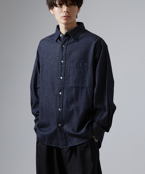 「NULL」 長袖シャツ LARGE ネイビー メンズ_画像6