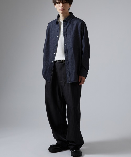 「NULL」 長袖シャツ LARGE ネイビー メンズ_画像7