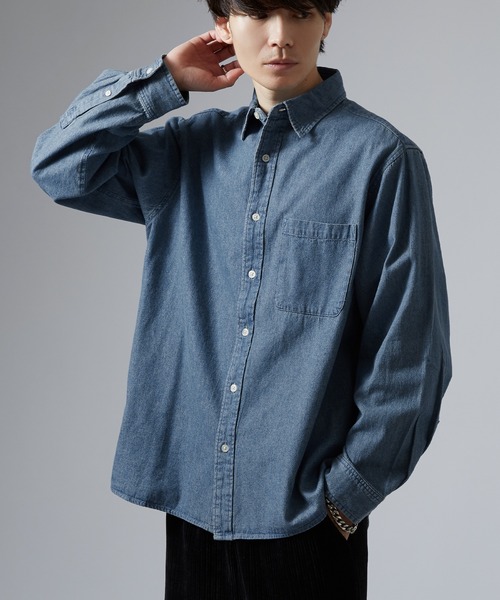 「NULL」 長袖シャツ LARGE ネイビー メンズ_画像9